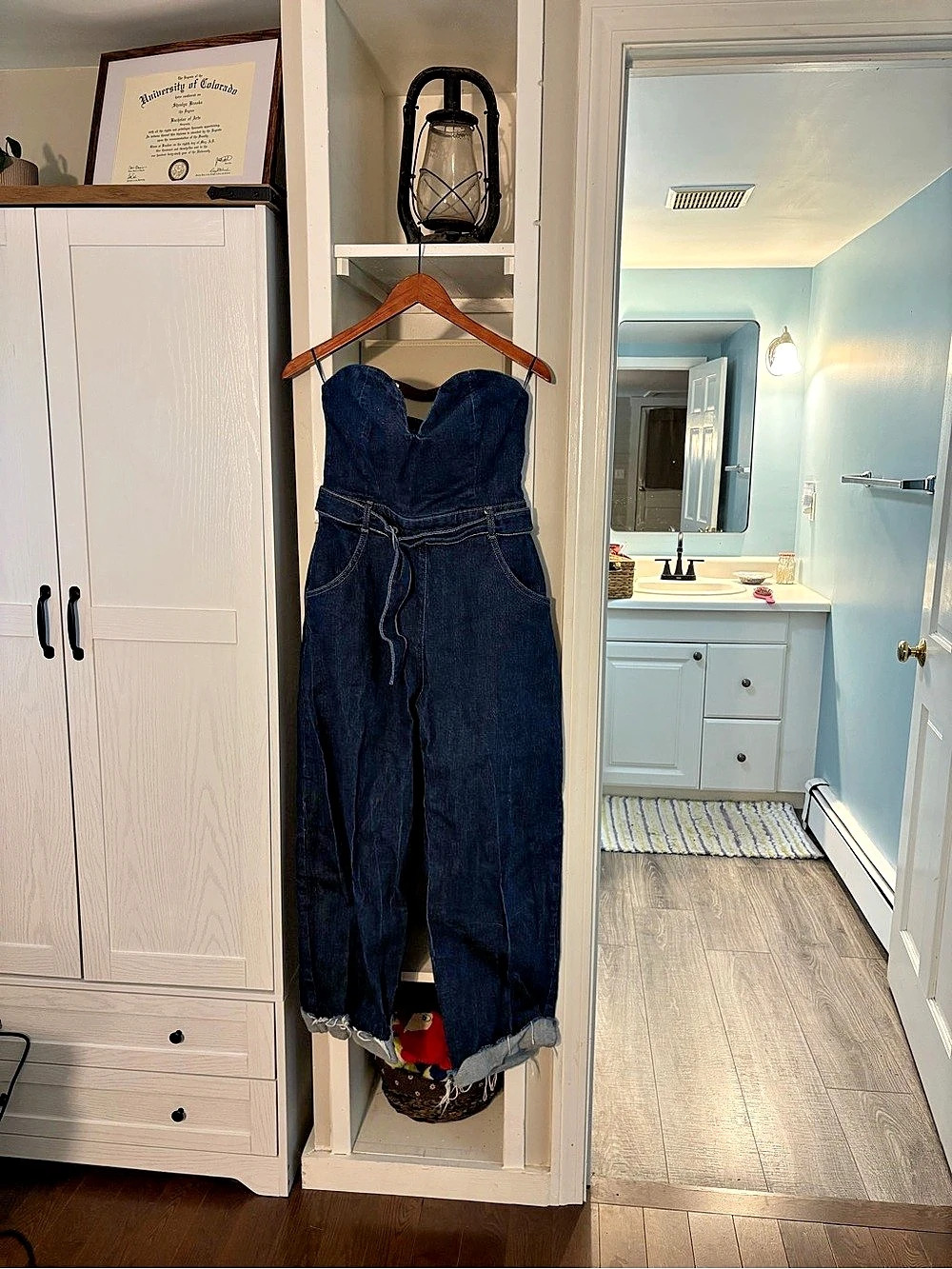 Zara Denim Wide Leg Overalls Blue Medium